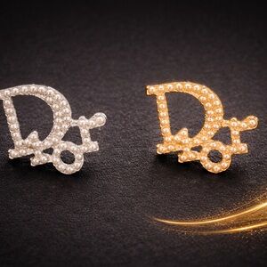 Gold or Silver Pearl Christian Dior Inspired Stud Earrings Sparkle Chic Luxe